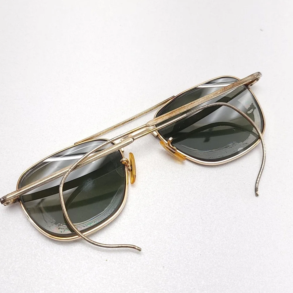 Vtg AO American Optical 12K GF 1/10 Gold‎ Aviator Sunglasses FRAMES 63mm Cable